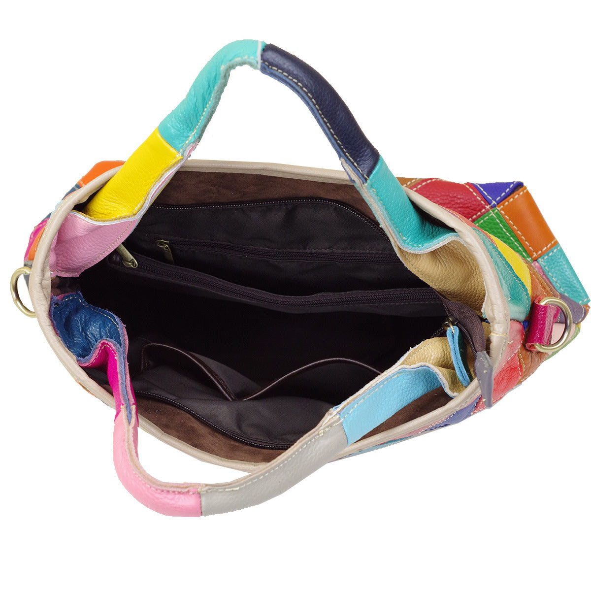 Premium Top-Layer Cowhide Leather Quilted Tote for Women | Ethnic-Inspired Color-Block Handbag with Unique Artistic Flair | Versatile Shoulder Top-Handle Bag with Trendy Bohemian Style | Statement Everyday Carryall with Vibrant Contrast Stitching & S
