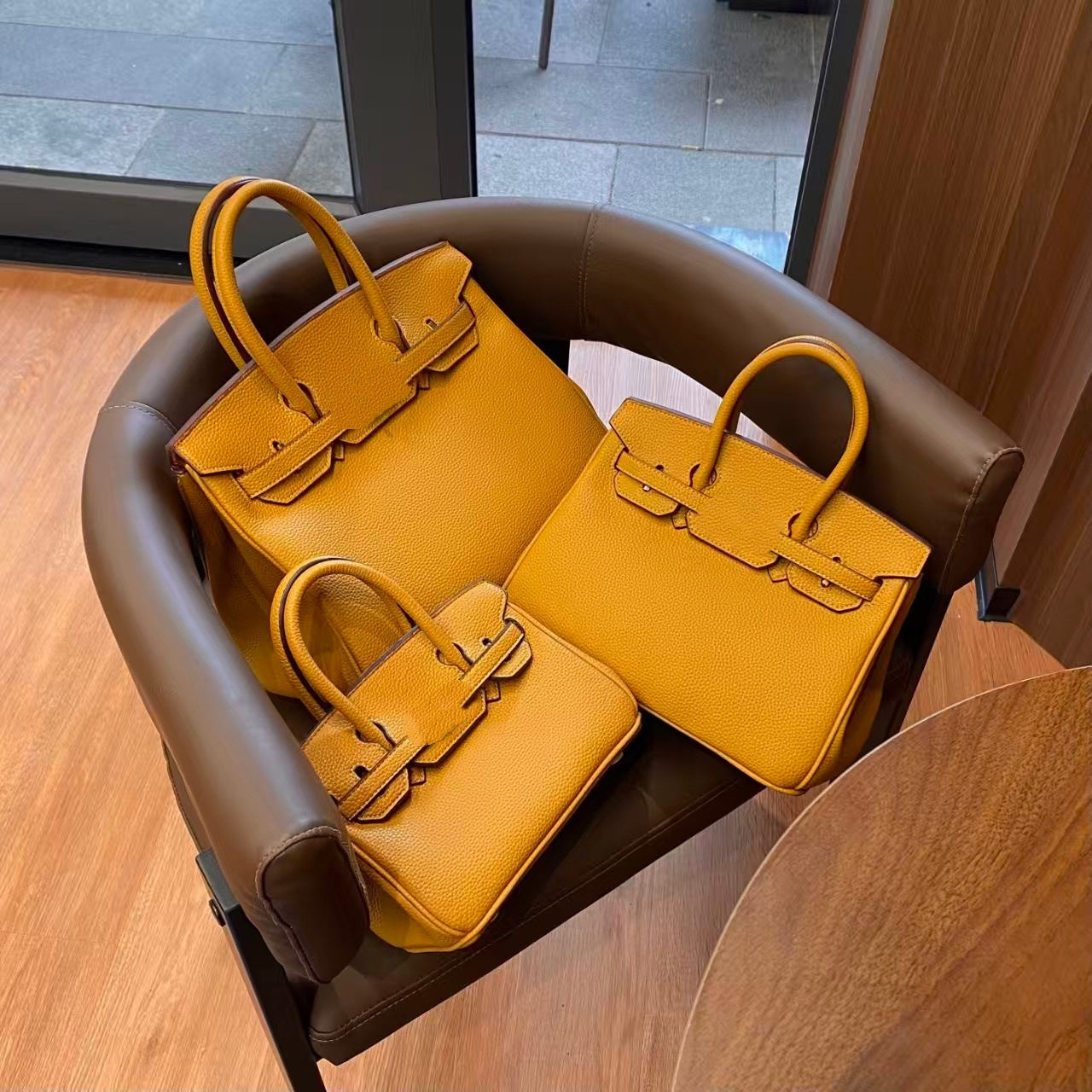 Genuine Togo Top Layer Cowhide Birkin-Style Bag with Waxed Thread Stitching, Full Steel Hardware Lock Top Handle Handmade Purse, Premium Leather Bag for Ladies