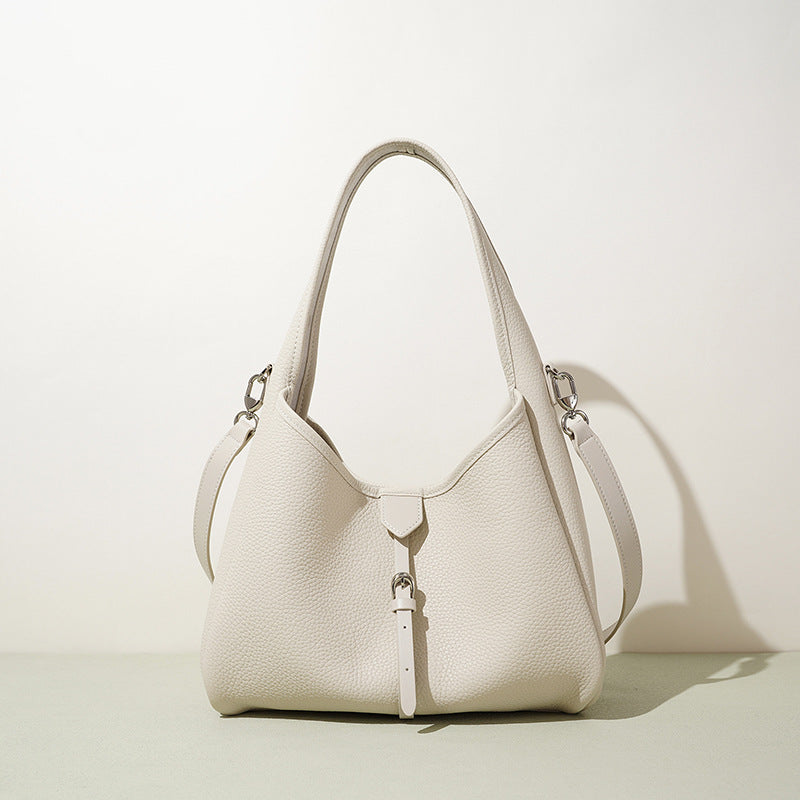 Genuine Leather Niche Designer Bucket Bag for Women, Minimalist Premium Shoulder Crossbody Purse, Casual Versatile Fashionable Everyday Handbag for Ladies
