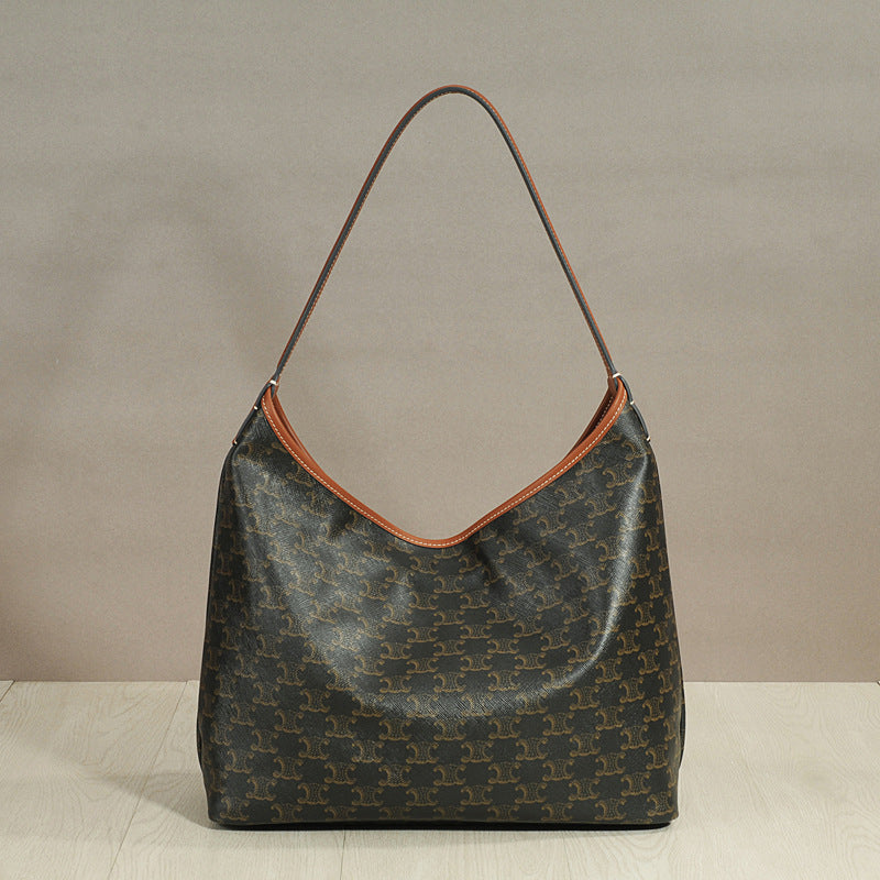 Vintage Arch Style Tote Bag for Women Genuine Leather Monogram Large Capacity Shoulder Shopper Commuter Bag