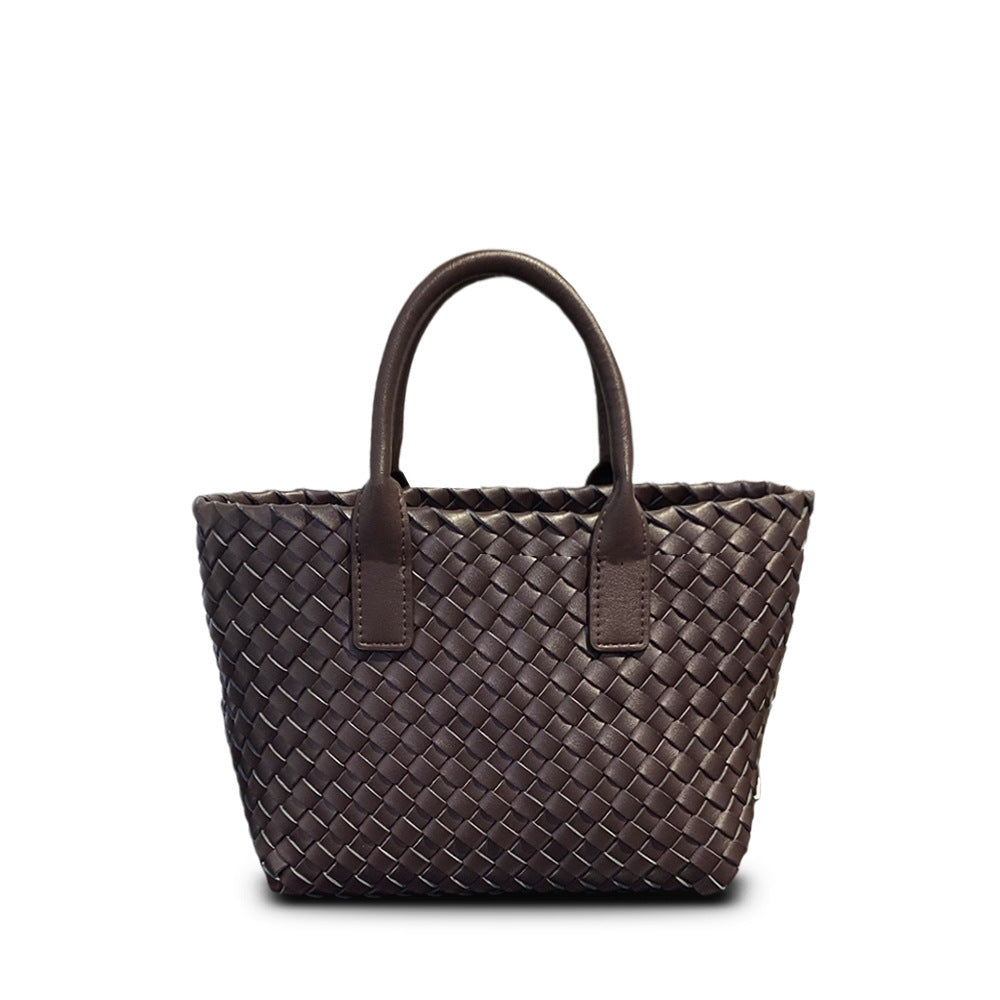 Woven Leather Basket Tote, Niche Best-Selling Handbag, Versatile Shoulder & Crossbody Bag for Women