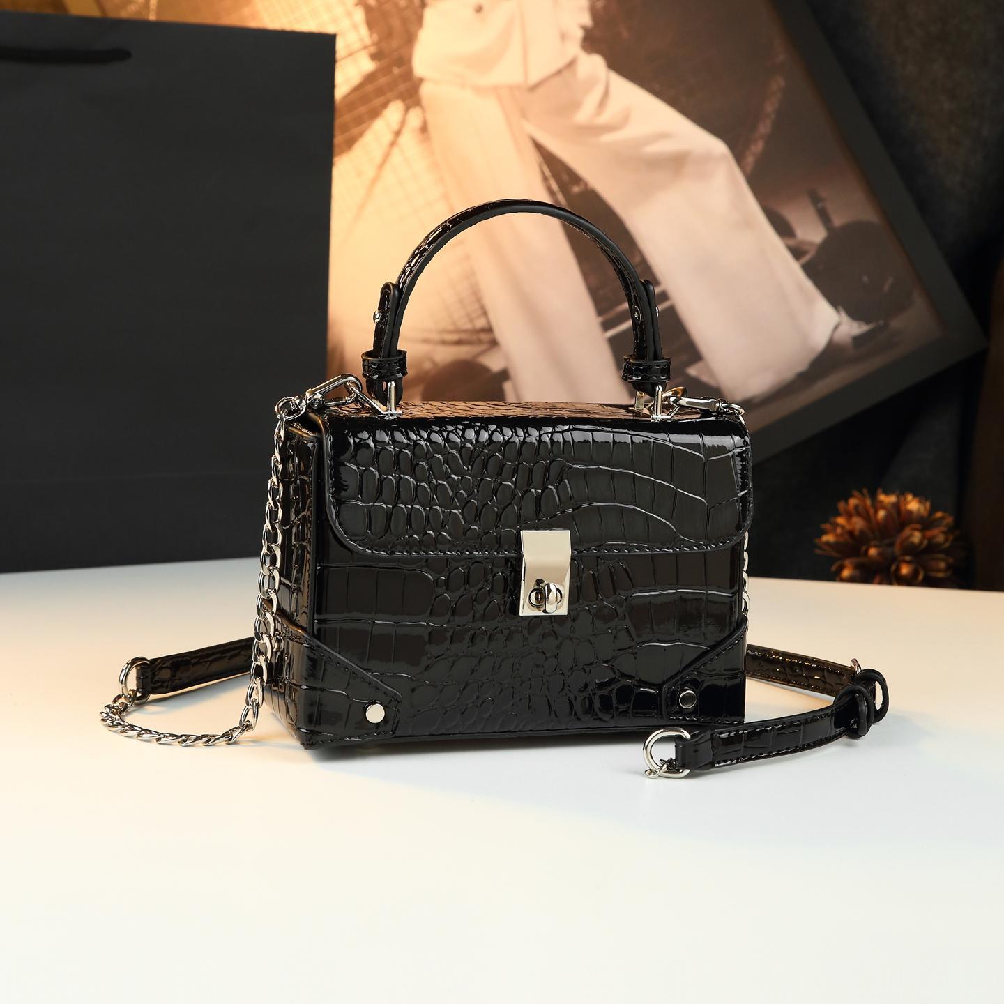 New Arrival Anti-Theft Patent Leather Croc-Effect Bag for Women, A Versatile Small Shoulder Crossbody Top-Handle Handbag with Fashionable Design