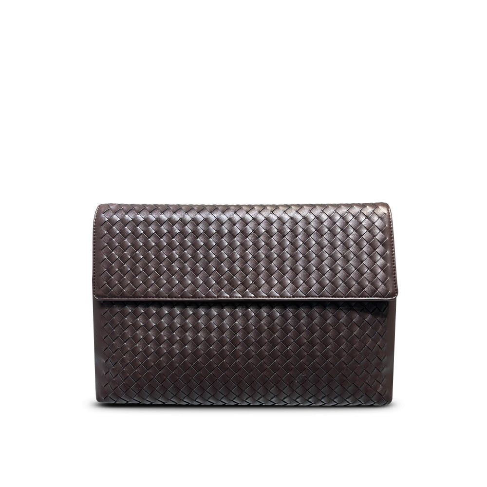 Woven Leather Clutch Briefcase, Large Flap Business Casual Square Envelope Bag, Unisex