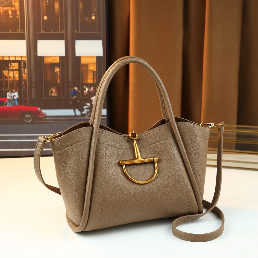 Pebble Grain Commuter Tote Bag for Women Large Capacity Shoulder Crossbody Handbag, Minimalist Metal Buckle Design with Versatile Everyday Style