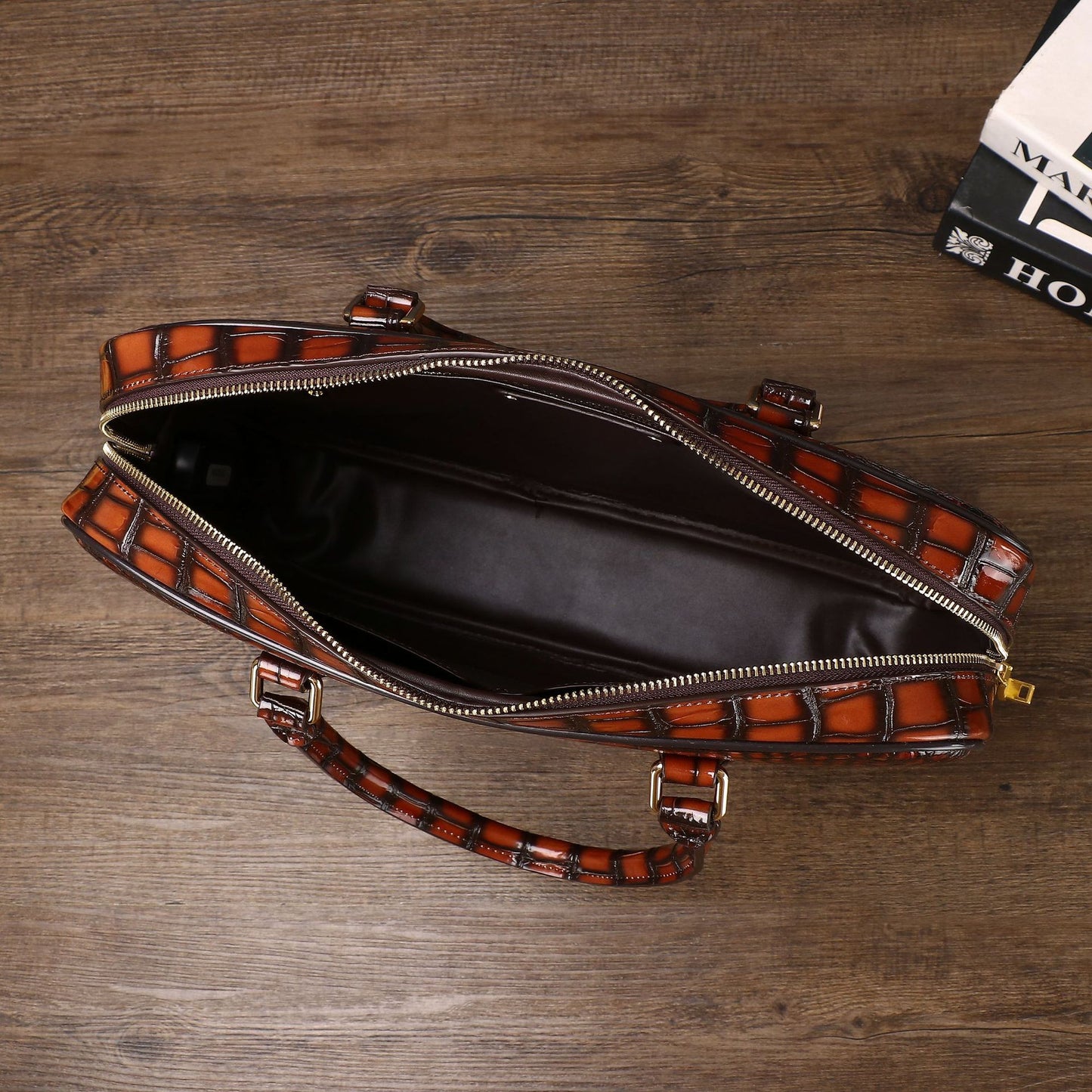New Arrival Croc-Effect Large Briefcase with Smart Fingerprint Lock for Men, A Distressed Business Top-Handle Horizontal Bag with Trendy Design