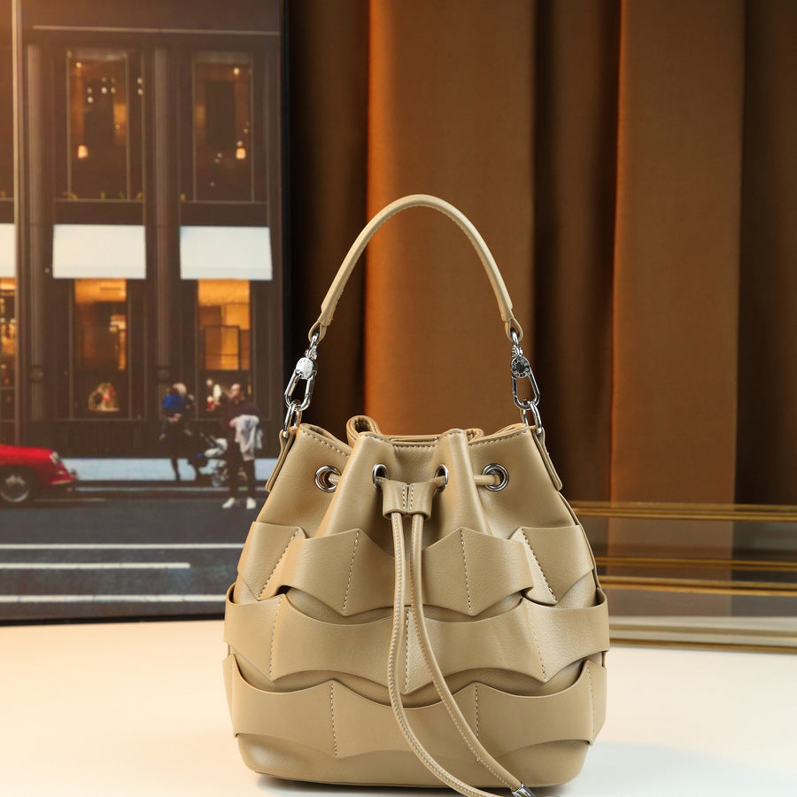 Pleated Drawstring Lucky Pouch Bucket Bag for Women Travel Shoulder Crossbody Handbag, Creative Versatile Purse with Unique Design