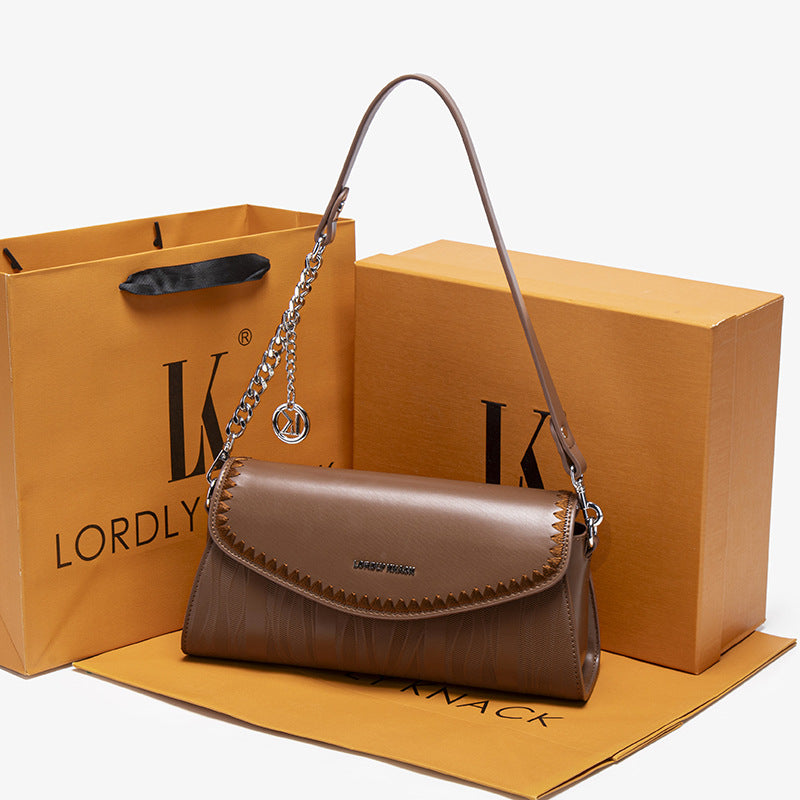 Genuine Leather Textured Handbag for Women, New Shoulder Crossbody Top Handle Purse, Versatile Underarm Fashion Small Bag for Ladies