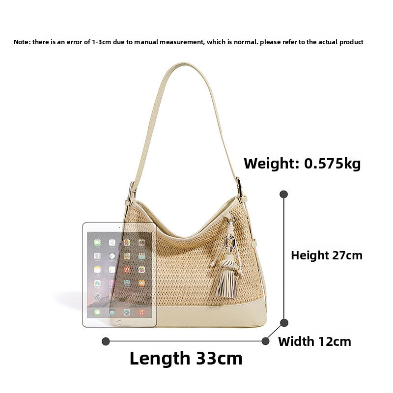 New Summer Woven Bucket Bag, Large Capacity Beach Vacation Crossbody Shoulder Purse, Premium Niche Versatile Handbag for Women
