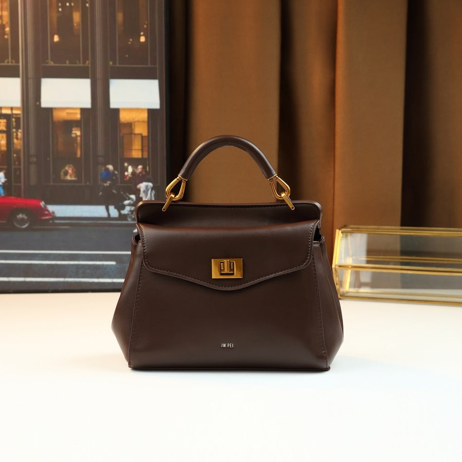 Ultra-Soft Leather Lock Buckle Mini Square Bag for Women Light Luxury Shoulder Crossbody Handbag, Premium Commuter Purse with Elegant Hardware
