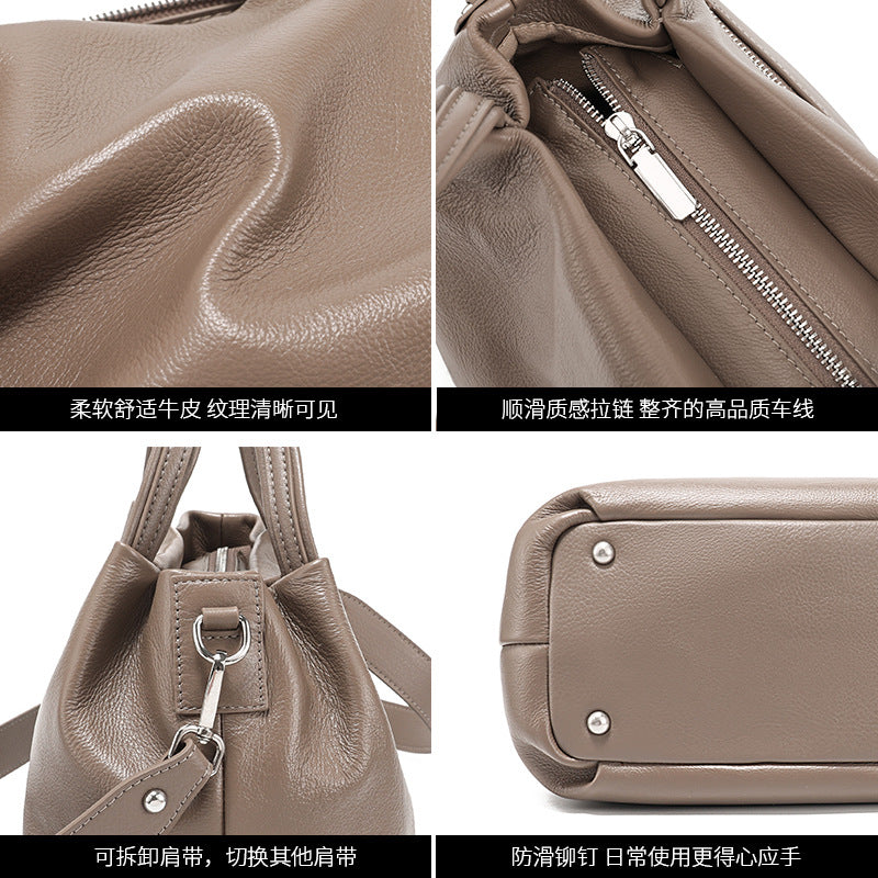 Pleated Cloud Tote Bag for Women Top Layer Cowhide Large Capacity Shoulder Crossbody Handbag, Soft Textured Purse with Versatile Practical Design