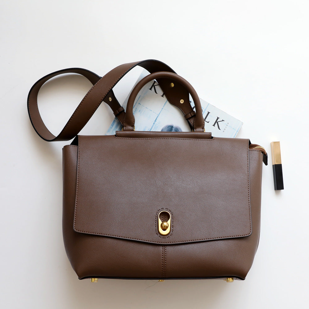 Genuine Leather Commuter Tote Bag for Women Minimalist Large Capacity Shoulder Handbag, Elegant Versatile Purse with Timeless Style