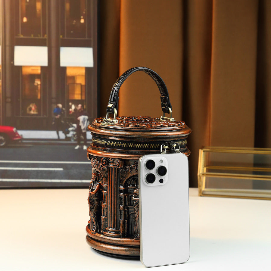 Vintage Architectural Cylinder Bag for Women Creative Shoulder Crossbody Handbag, Unique Sculptural Purse for Events & Everyday Style
