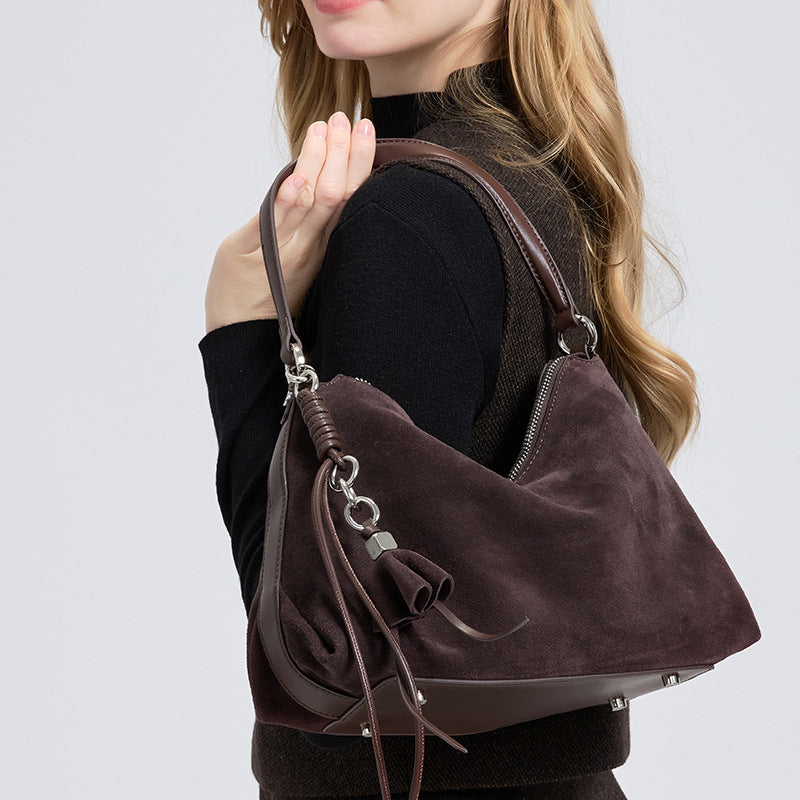 Genuine Leather Suede Tote Bag for Women Vintage Stylish Large Capacity Shoulder Handbag with Soft Premium Texture
