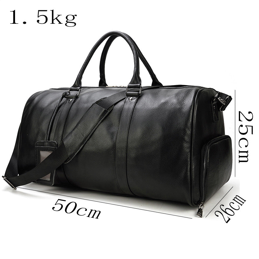Blue Vintage Genuine Leather Travel Duffle, Large Capacity Gym Bag with Shoe Compartment, Shoulder Crossbody Weekender for Men and Women