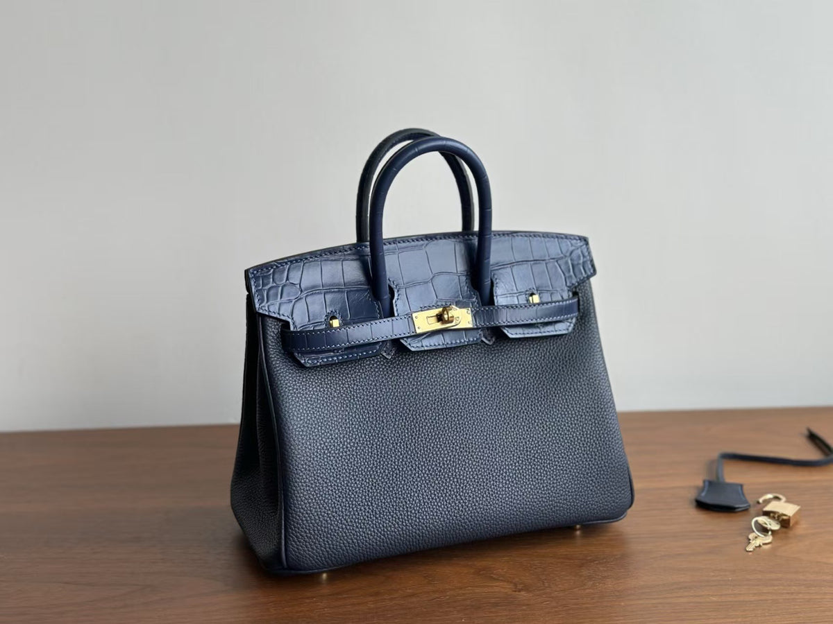 Women's Togo Leather Birkin-Style Tote Bag, Hermès-Inspired Crocodile-Embossed Top-Handle Handbag with Premium Top-Layer Cowhide, Luxe Spacious Satchel for Work & Travel, New Arrival
