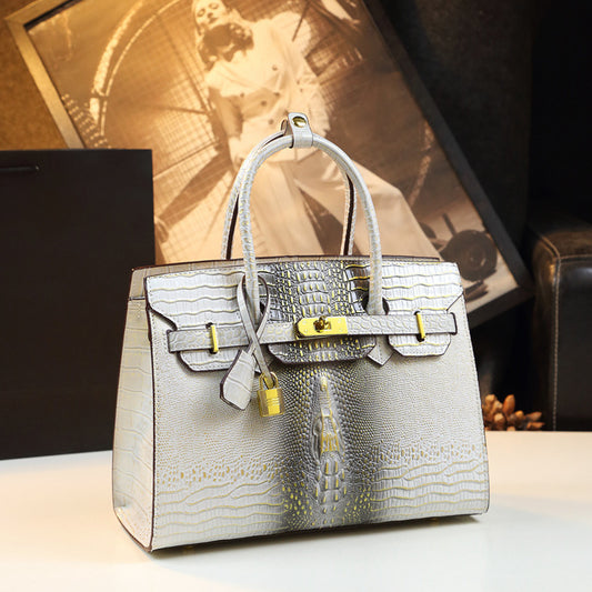 Elegant Gradient Croc-Embossed Birkin-Inspired Tote Bag for Women, Premium Genuine Leather Top-Handle Shoulder Handbag with Sophisticated Ombré Design, Perfect Gift for Mom