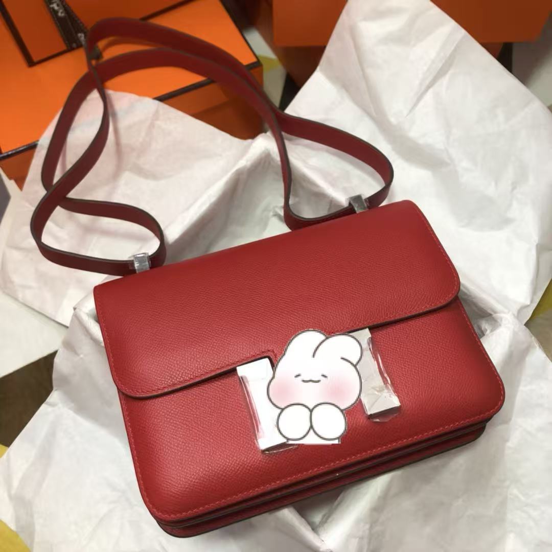 Genuine Top Layer Cowhide Epsom Palm Texture Constance-Style 19cm Bag for Women, 2025 Hermès-Inspired Crossbody Shoulder Top Handle Small Square Purse, Trendy Handbag for Ladies