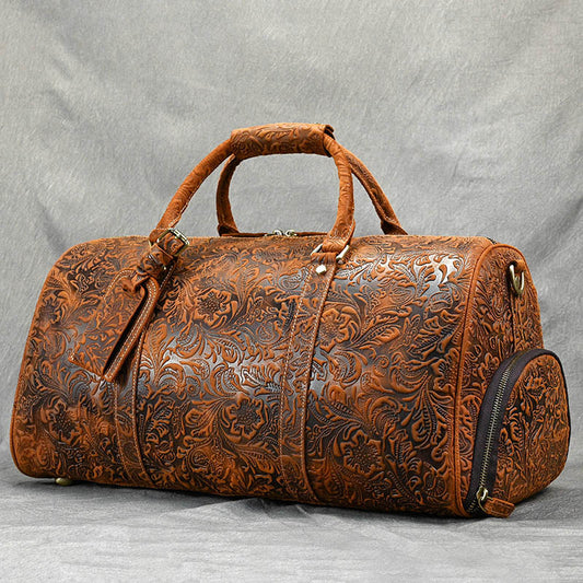 New Vintage Crazy Horse Leather Duffle Bag 20 Inch Shoulder Travel Gym Weekender with Shoe Compartment