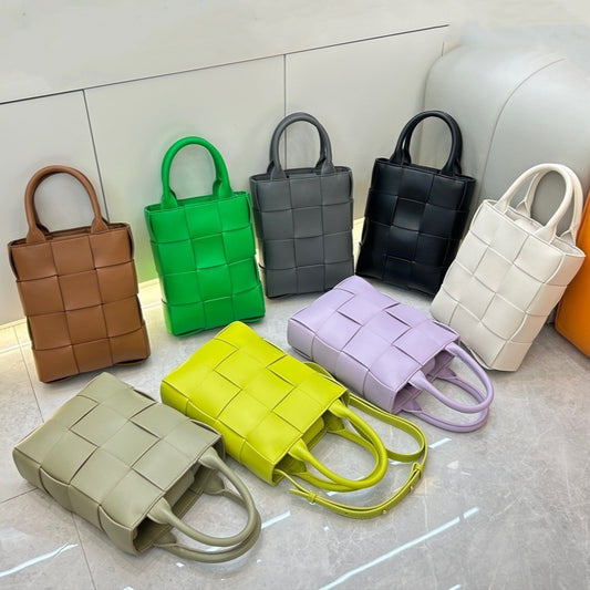 New Genuine Leather Woven Small Square Handbag for Women, Korean Style Fashion Phone Crossbody Bag, Shoulder Purse for Daily Use