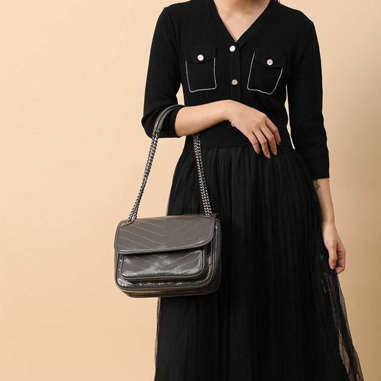 Spacious Quilted Chain Messenger Shoulder Underarm Bag for Women | Classic Trendy Genuine Leather Handbag with Premium High-Quality Finish | Versatile Everyday Purse for Work, Errands & Chic Style