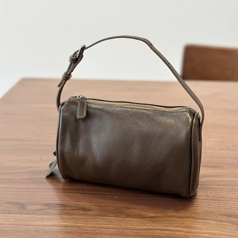 Genuine Vegetable-Tanned Top Layer Cowhide Mini Square Bag for Women, New Spring Crossbody Top Handle Purse, Pencil Case Style Small Handbag for Ladies