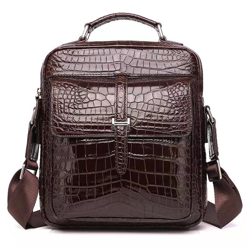 New Arrival Croc-Effect Top-Layer Cowhide Shoulder Bag for Men, A Minimalist Business Crossbody Handbag with Versatile Casual Design