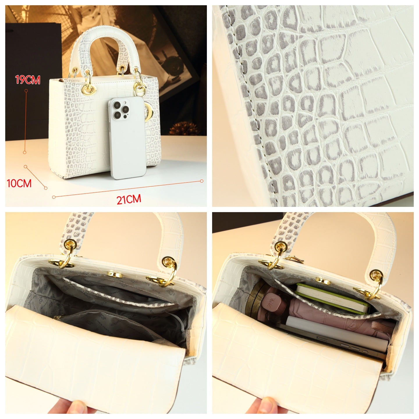 New Arrival Lady-Inspired Croc-Effect Leather Bag for Women, A Light Luxury Shoulder Crossbody Top-Handle Handbag with Textured Premium Design