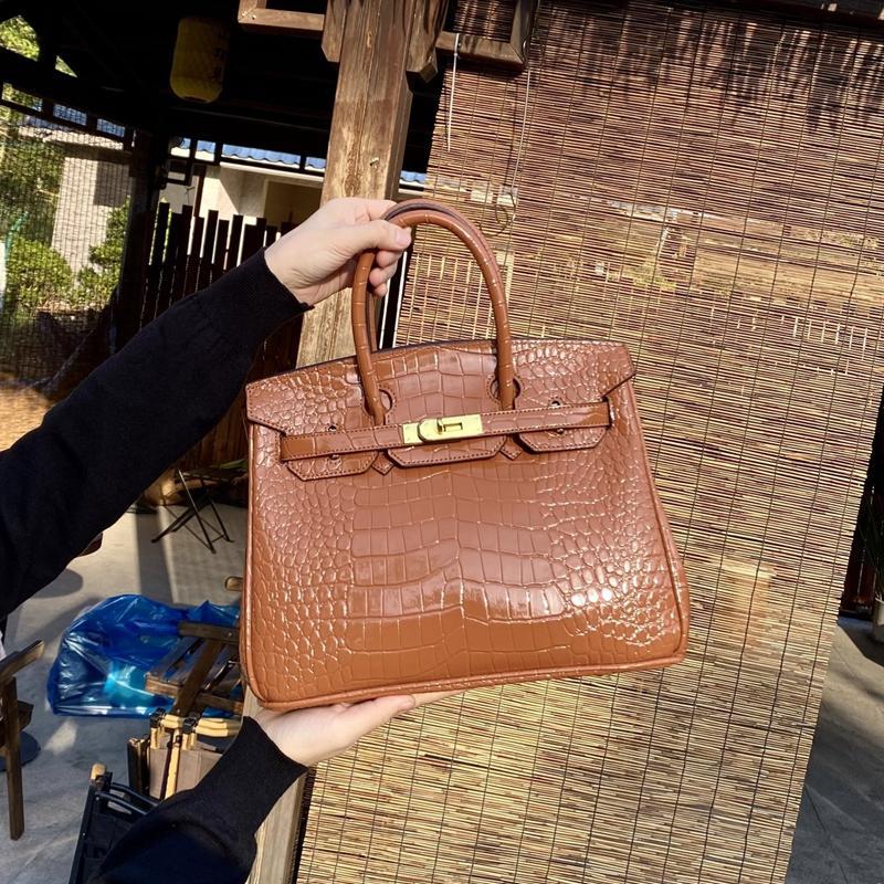 Chic Croc-Embossed Birkin-Inspired Tote Bag for Women, Premium Genuine Leather Shoulder Crossbody Top-Handle Handbag with Dopamine Bright Colorful Style, High-End Everyday Purse