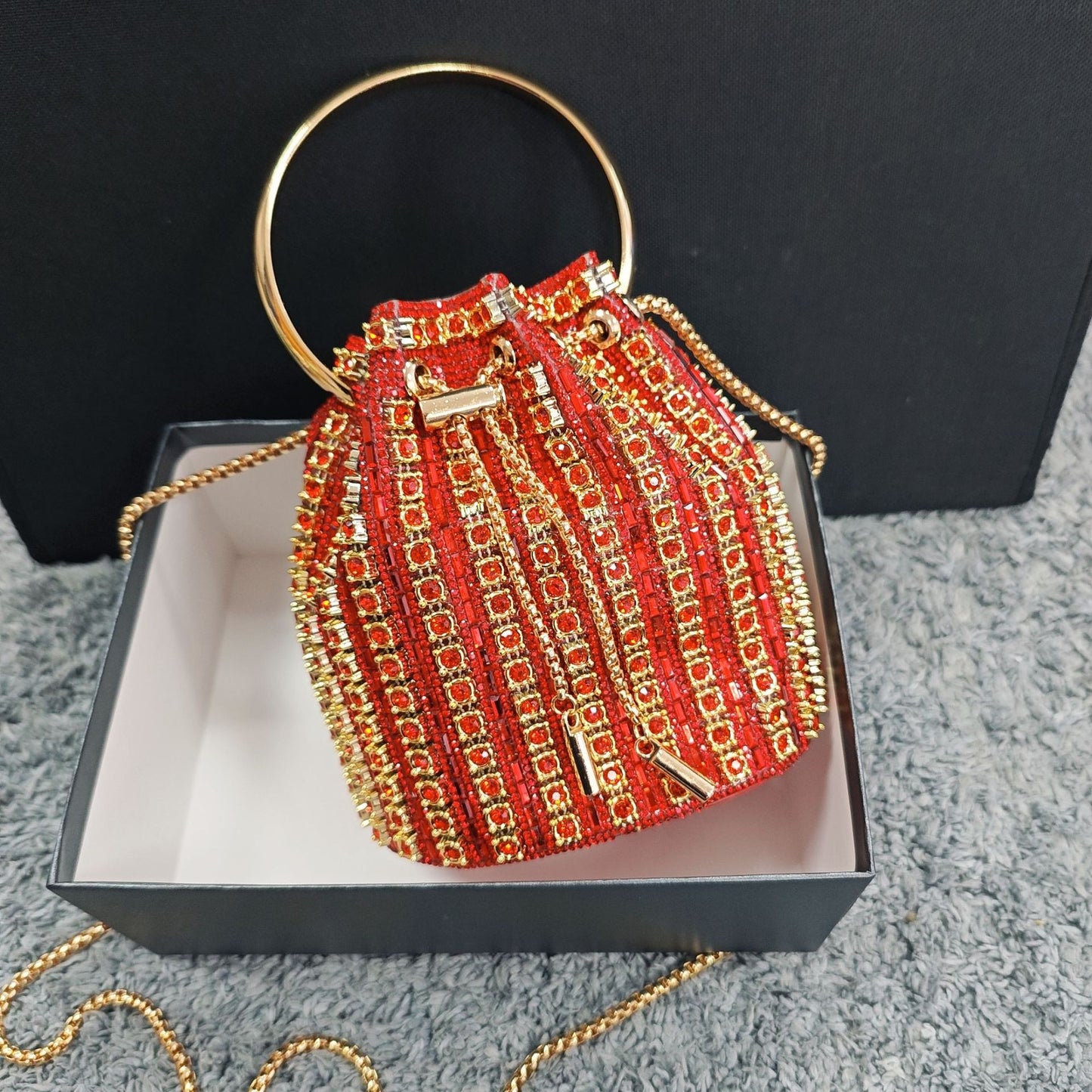 New Chain Rhinestone Evening Bag for Women, Crystal-Studded Shoulder Crossbody Purse, Light Luxury Handbag with Top Handle for Daily & Parties