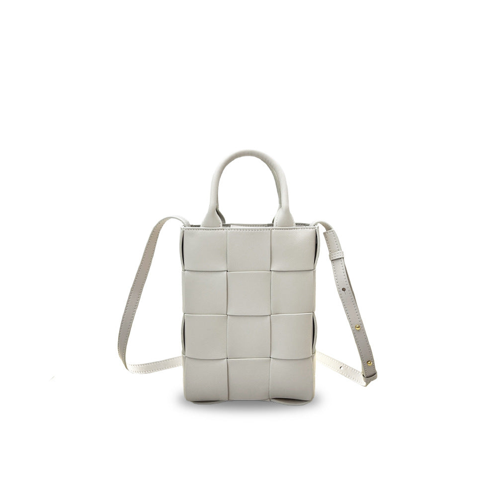 New Genuine Leather Woven Small Square Handbag for Women, Korean Style Fashion Phone Crossbody Bag, Shoulder Purse for Daily Use