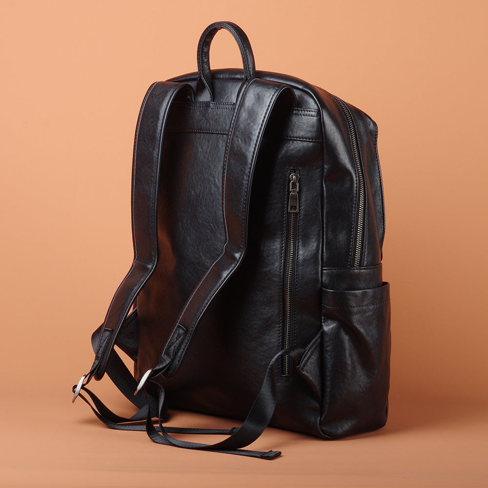 New Black Top Layer Cowhide Leather Backpack, Business Commute Laptop Daypack, Versatile Travel Bag for Men and Women