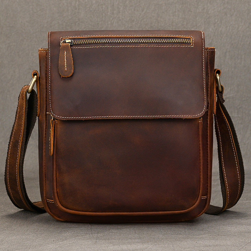 Genuine Top Layer Crazy Horse Cowhide Shoulder Bag for Men, Vintage Minimalist Small Crossbody Purse, Bestseller Casual Bag for Gentlemen