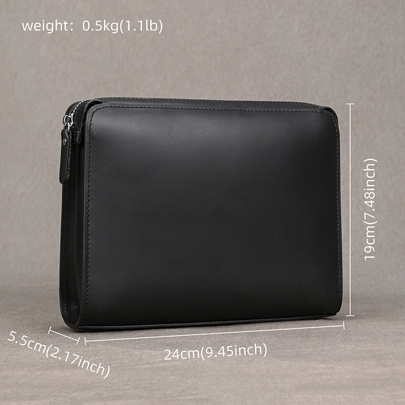 Black Business Clutch with Wrist Strap, 24cm Large Capacity Top Layer Cowhide Wallet, Men's Shoulder Bag for Work and Travel