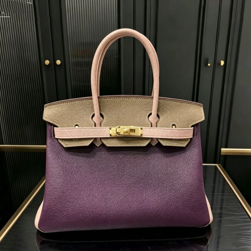 New Arrival Top-Layer Cowhide Leather Birkin-Inspired Handbag for Women, Gold-Tone Hardware with Versatile Shoulder Crossbody Design, European & American Chic Style for Everyday Elegance