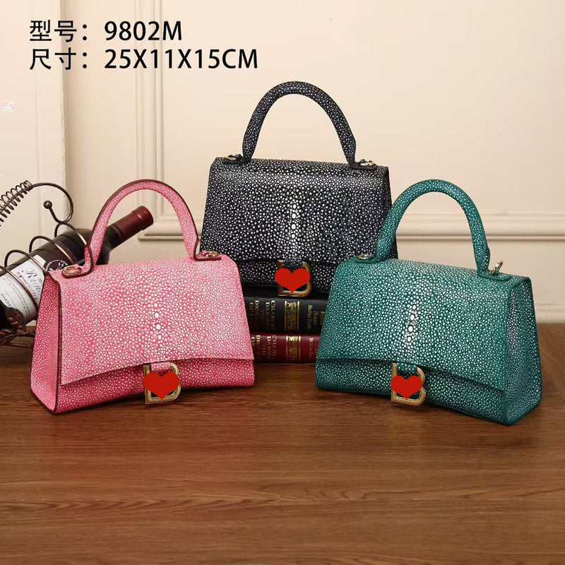 Genuine Leather Starry Pearl Fish Grain Hourglass Bag for Women Large Capacity Shoulder Crossbody Handbag, Versatile Banquet Purse with Exquisite Texture
