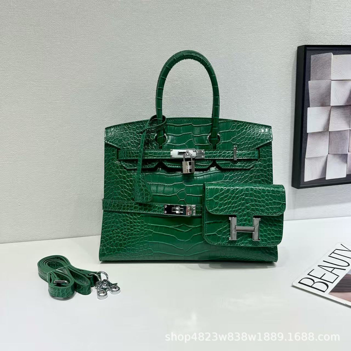 Chic Croc-Embossed Birkin-Inspired Tote Bag for Women, Premium Genuine Leather Large Capacity Top-Handle Crossbody Shoulder Handbag with Light Luxury Style, Everyday Purse