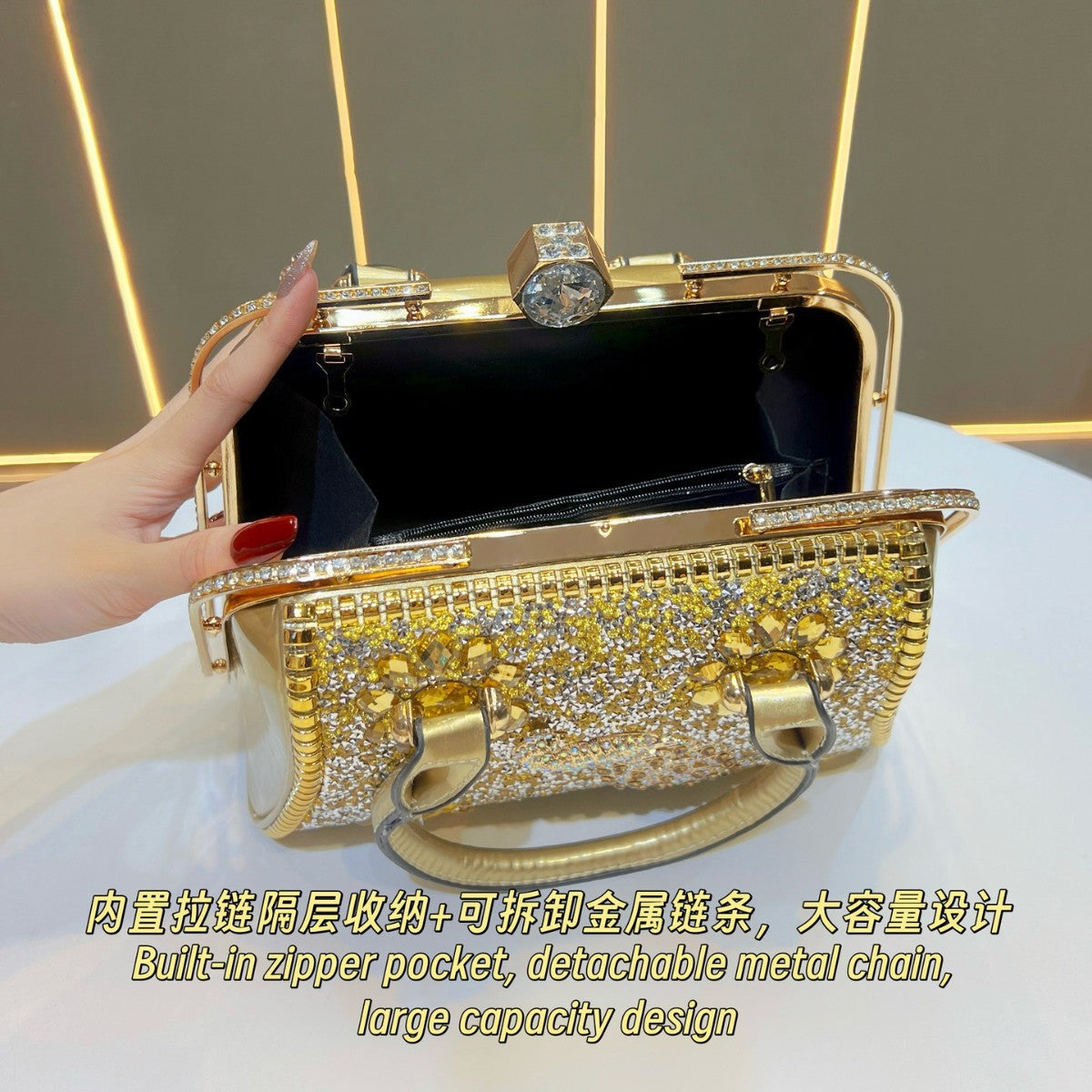Dazzling Rhinestone-Embellished Luxury Evening Bag for Women, A Large Capacity Chain Crossbody Top-Handle Handbag with Premium Sparkly Design, Perfect for Banquets Weddings Parties & Special Occasions