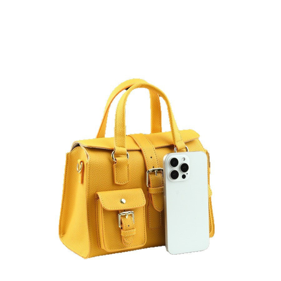 Soft Leather Multi-Pocket Tote Bag for Women Yellow Shoulder Crossbody Handbag, Versatile Commuter Purse with Stylish Design