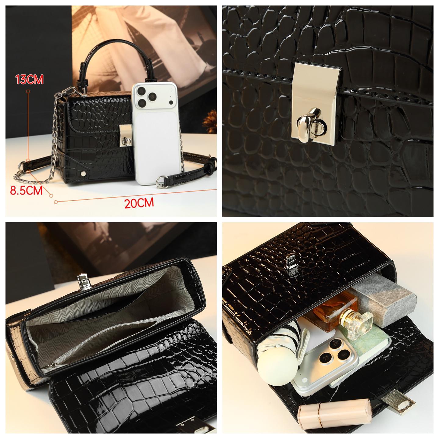 New Arrival Anti-Theft Patent Leather Croc-Effect Bag for Women, A Versatile Small Shoulder Crossbody Top-Handle Handbag with Fashionable Design