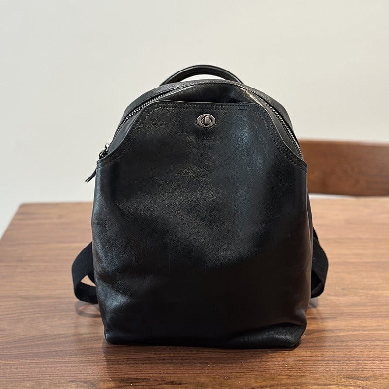 Genuine Top Layer Cowhide Soft Leather Backpack for Women, Minimalist Large Capacity Commute Travel Daypack, Versatile Fashionable Casual School Bag for Ladies