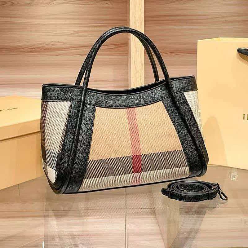 Genuine Leather Plaid Shell Handbag for Women, New Versatile Large Capacity Top Handle Shoulder Crossbody Purse, Trendy Bag for Ladies