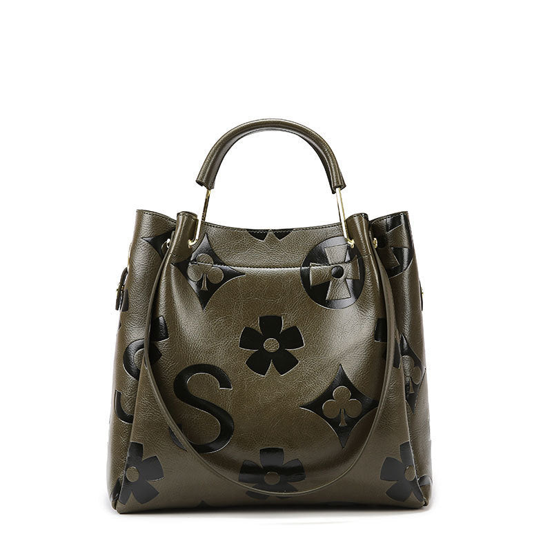 Women's Fashion Embossed Tote Bag Set – Large Capacity Bucket Handbag with Matching Pouch, Chic and Sophisticated Everyday Carryall