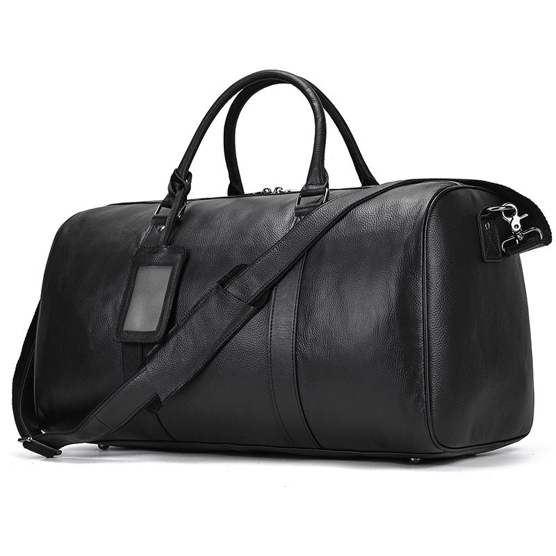 Genuine Top Layer Cowhide Travel Duffle Bag for Men and Women, Black Gym Weekender Bag, Premium Top Handle Luggage for Work and Travel
