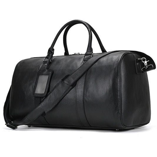 Genuine Top Layer Cowhide Travel Duffle Bag for Men and Women, Black Gym Weekender Bag, Premium Top Handle Luggage for Work and Travel