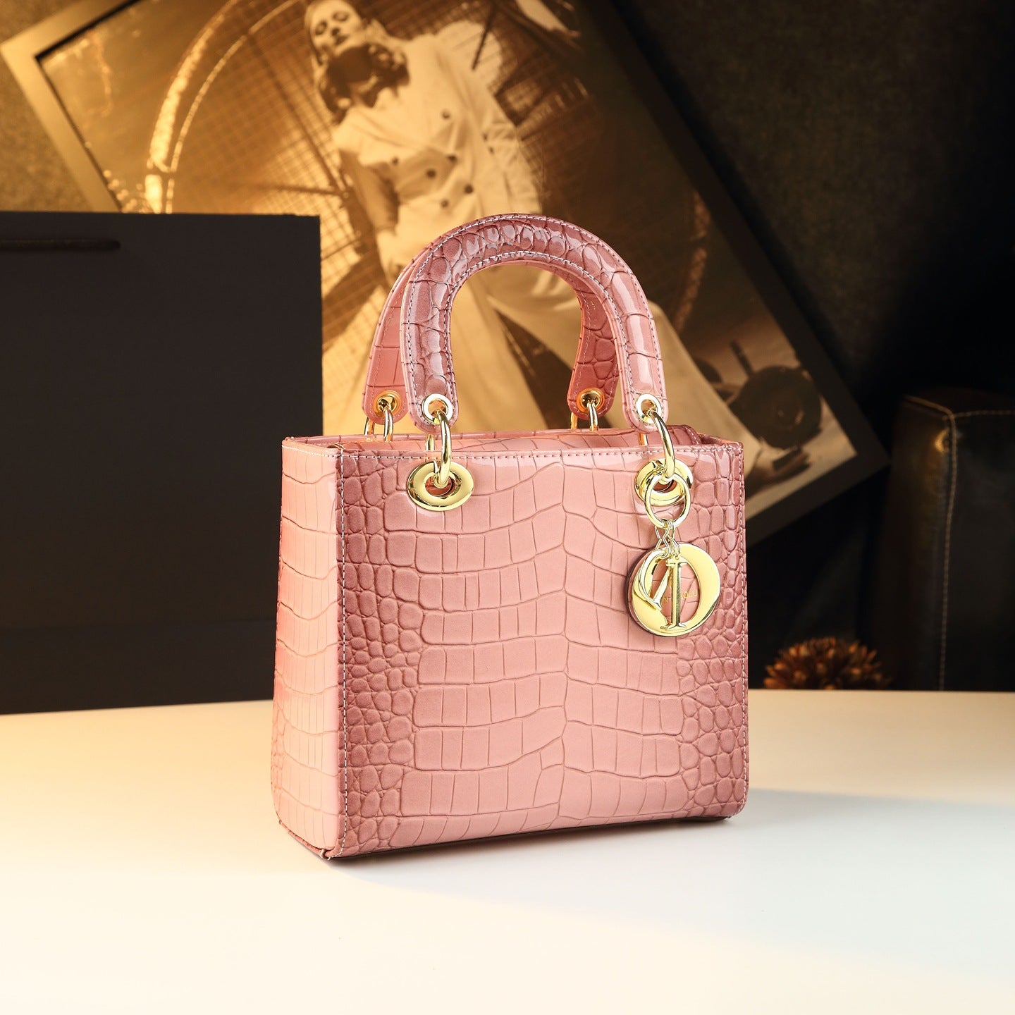New Arrival Lady-Inspired Croc-Effect Leather Bag for Women, A Light Luxury Shoulder Crossbody Top-Handle Handbag with Textured Premium Design
