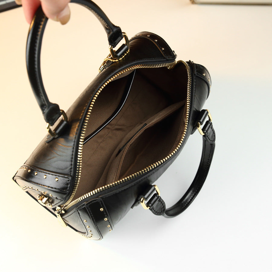 Stud Embellished Boston Bag for Women Vintage Modern Shoulder Crossbody Purse, Versatile Top Handle Handbag with Statement Hardware Accents