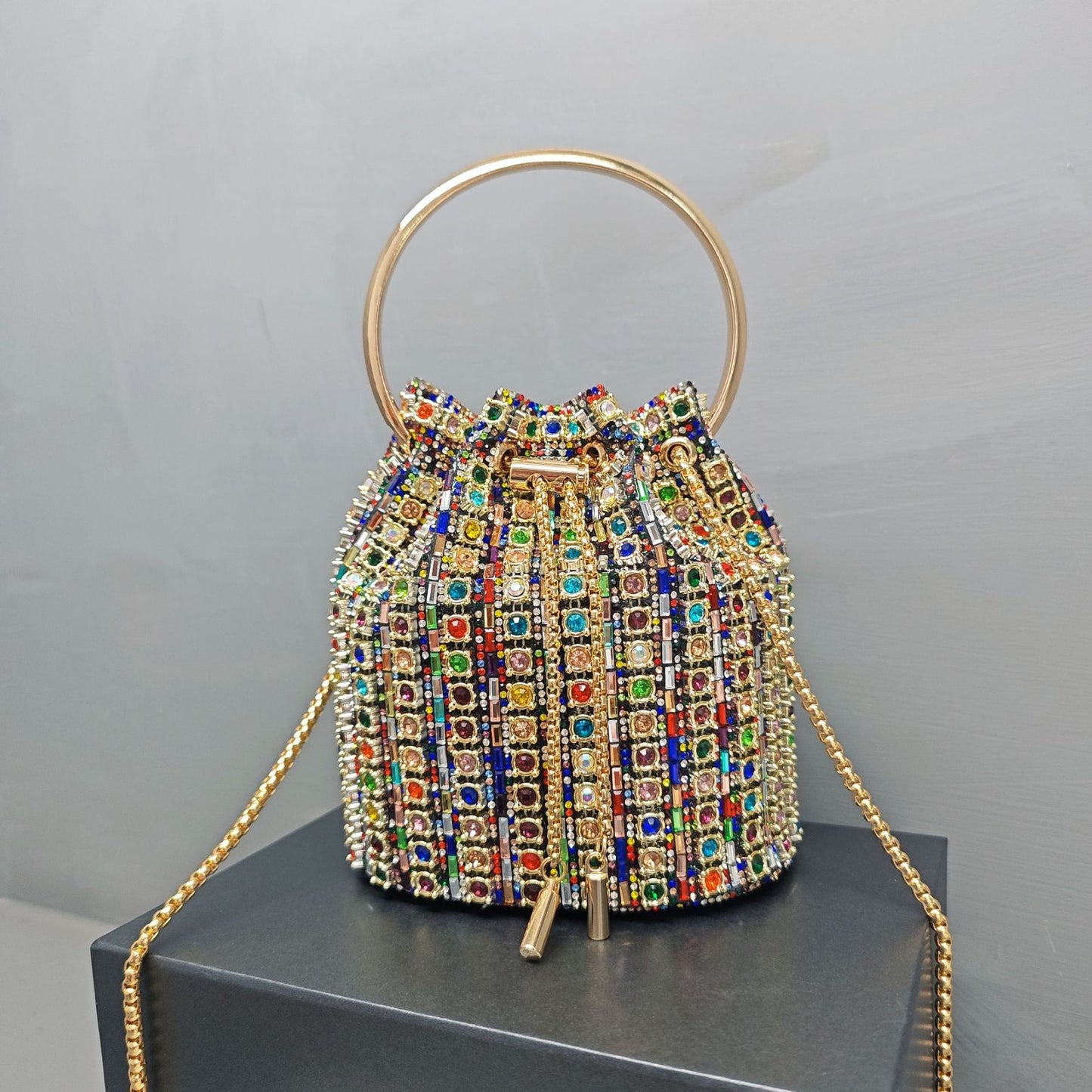 New Chain Rhinestone Evening Bag for Women, Crystal-Studded Shoulder Crossbody Purse, Light Luxury Handbag with Top Handle for Daily & Parties