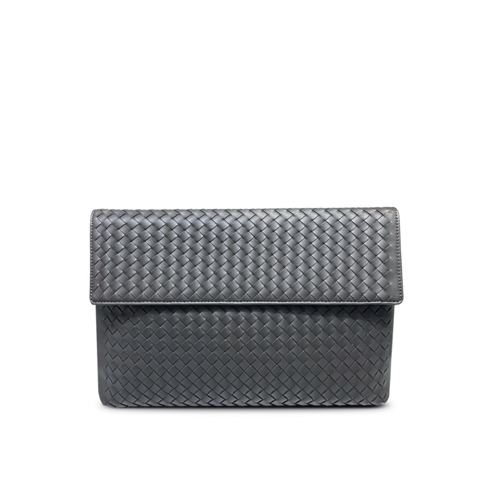 Woven Leather Clutch Briefcase, Large Flap Business Casual Square Envelope Bag, Unisex