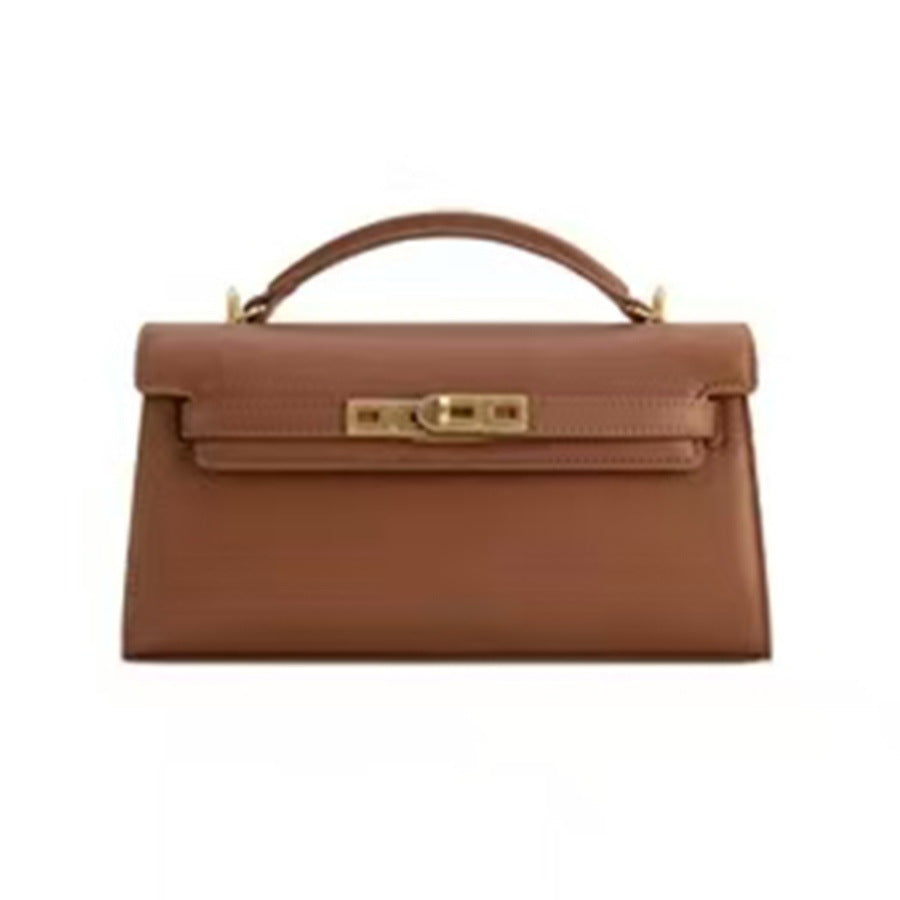 Chic Korean Style Light Luxury Croc-Effect Kelly-Inspired Handbag for Women, A Small Exquisite Top-Handle Bag with Turn-Lock Design & Premium Feel