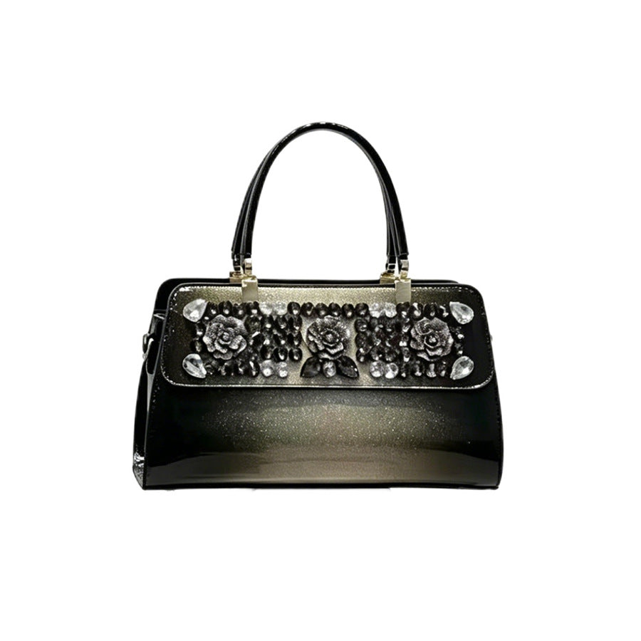 Flower Rhinestone Embellished Boston Bag for Women Shoulder Crossbody Handbag, Premium Versatile Purse with Elegant Floral Design